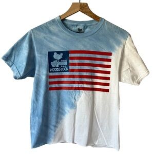 NWOT Woodstock American Flag Tie Die Short Sleeve Cropped T Shirt- Size Small